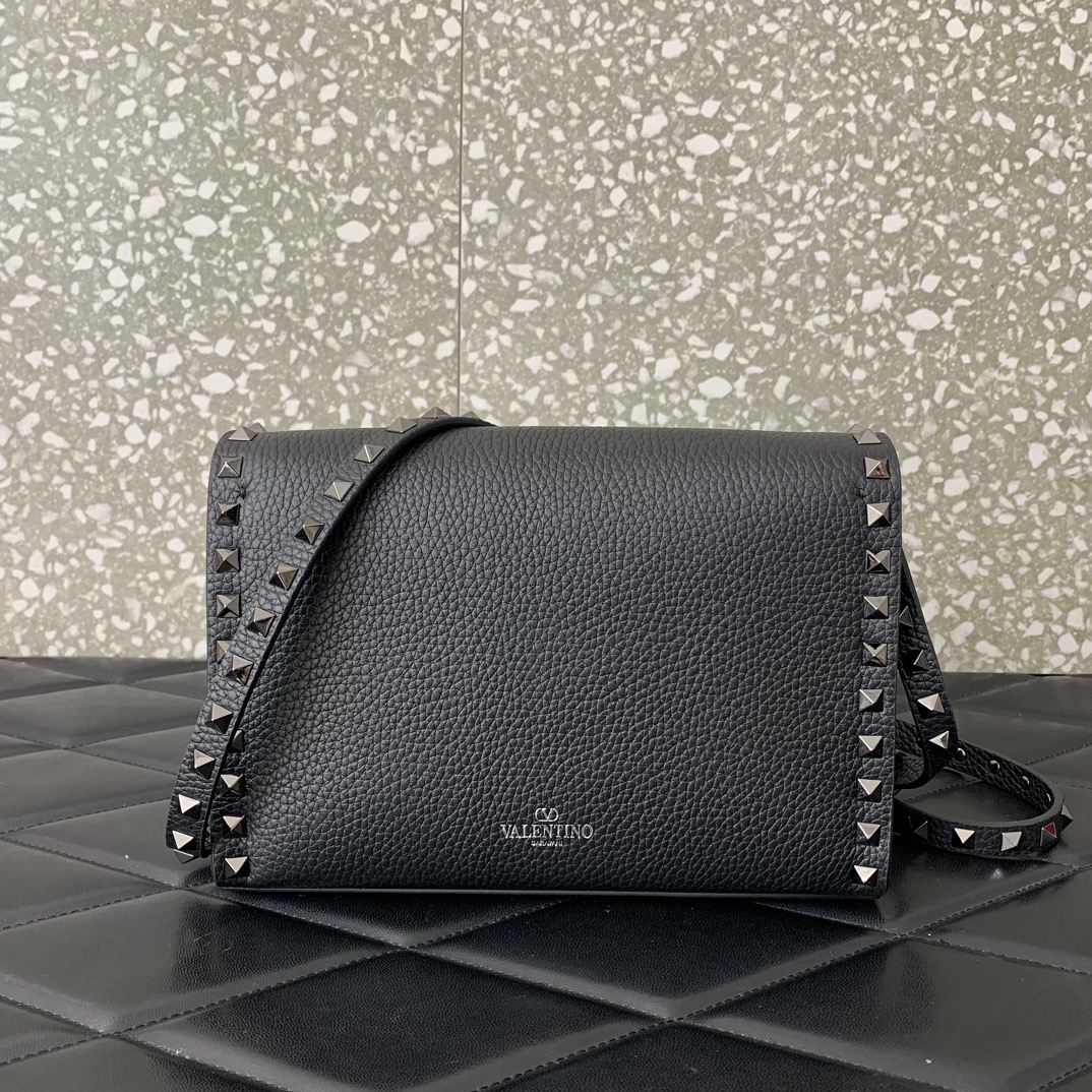 Valentino Garavani Rockstud Crossbody Bag in Black Grainy Calfskin